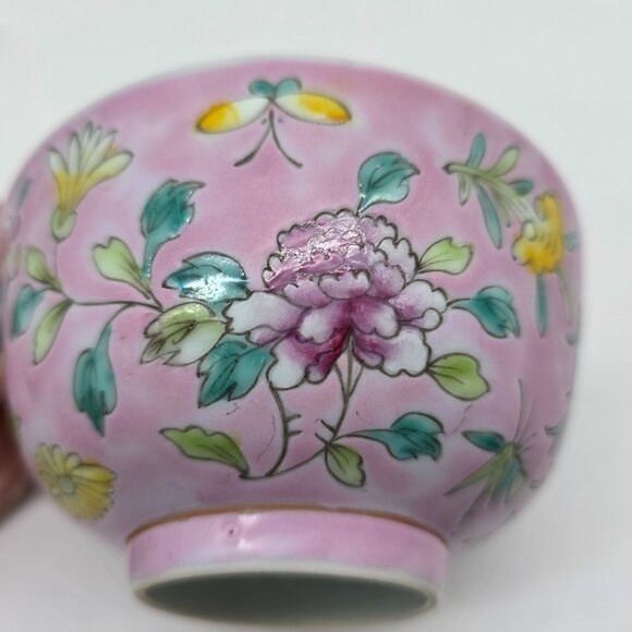 Vintage Chinese Hand Painted Cloisonne Pink Floral Bowl 4.5" - Picture 1 of 8